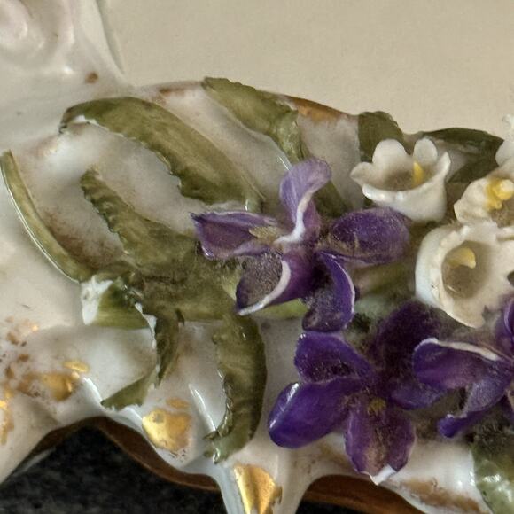 Antique Porcelain Table Mirror Cherub Flowers Easel Back Continental Mirror - Picture 9 of 11